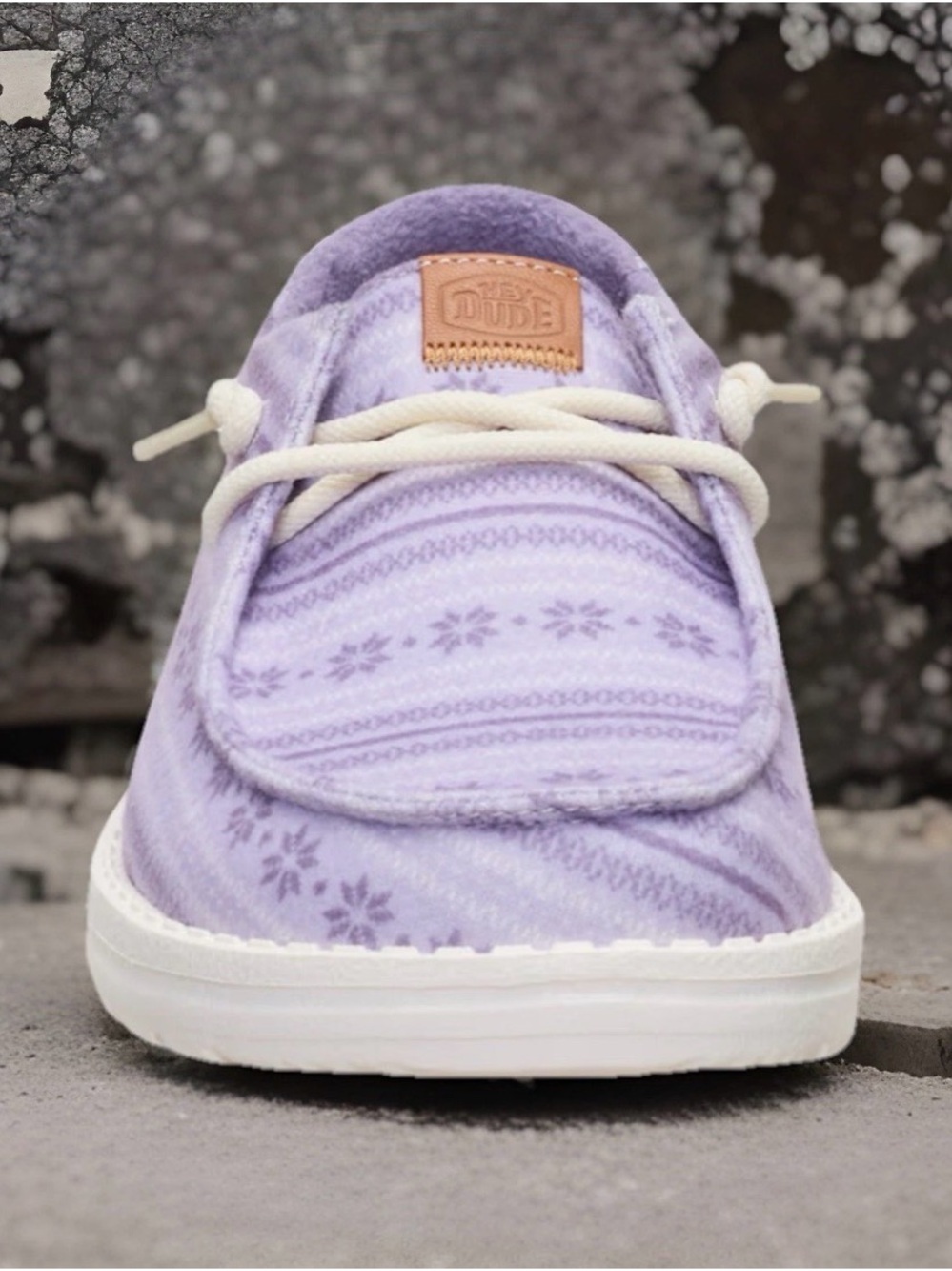 đź’ś Hey Dude Lavender Patterned Women's Slip-On Moccasins Size 7 New - Picture 4 of 5